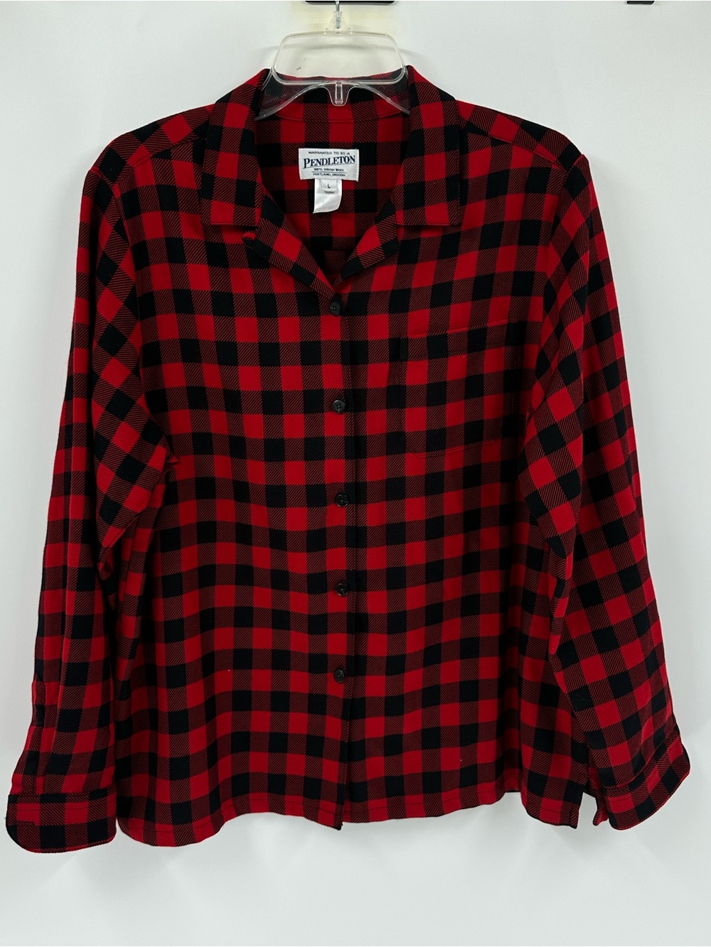 Pendleton Virgin Wool Red and Black Buffalo Plaid Button-Down Shirt Sz L